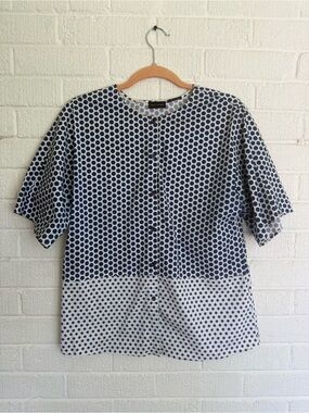 Paul & Shark Navy and White Polka Dot Short Sleeve Button-Front Shirt